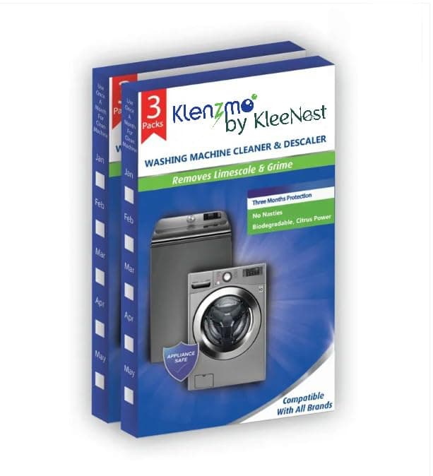 Klenzmo Washing Machine Descaling Powder (180g x 3, Pack of 2) | Removes limescale, residue & odors | For top & front load machines | Restores drum hygiene | Eco-friendly & easy to use.