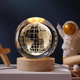 3D Earth Globe Crystal Ball, Laser Engraved Planet Model Astronomy Sphere Decor, 2.4" Paperweight Crystal Universe Gifts for Kids, Space Model Collectors