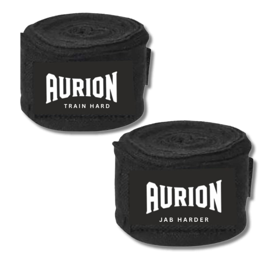 Aurion 4.5 Meter Boxing Hand Wraps (180 Inch) | Professional Elastic Polyester-Cotton Handwrap for Boxing, MMA, Muay Thai & Heavy Bag | Durable Wrist & Knuckle Protection | Black (Pair)