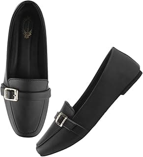 Shoetopia Women’s Elegant Bow Ballet Flats Designer Pattern Slip-On Shoes with Metal Buckle Accent & Comfort Sole