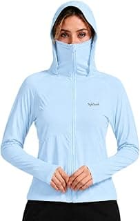 Generic Women's UPF 50+ UV Protection Jacket, Lightweight Long Sleeve Sun Protective Clothing with Full Zip Hood, Outdoor Sunscreen Jacket for Hiking, Running, Cycling & Travel (SkyBlue 1 Set)