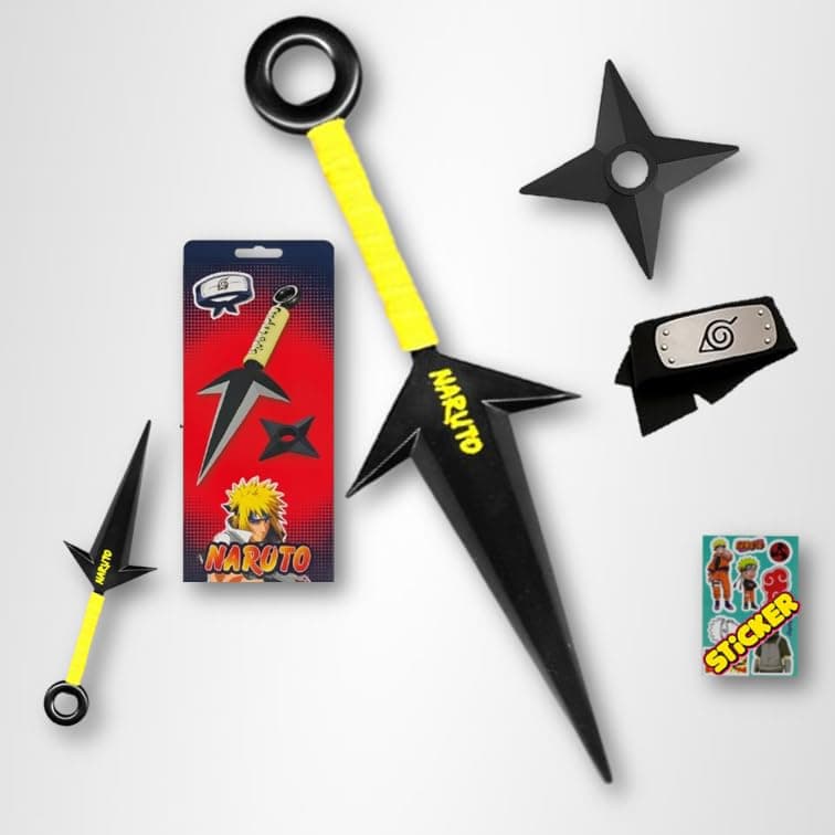 KASHSELL Ninja Cosplay Action Set Matching Style Roleplay Toys | Kunai Knife |Headband Shuriken Star| Stickers |Combo Set Kit Toy Gift for Kids |Anime Fans Boys Girls Fun Play(Yellow)
