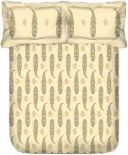 Portico Dazzle Bedsheet Set, Cream with Ornate Floral Pattern, Cotton, Queen Size, Traditional Style