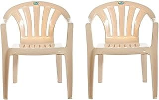 Nilkamal Plastic Chair for Living room with Arm |Set of 2 | 3 Year Warranty | For Home, Living Room, Outdoor | Marble Beige Colour | CHR2005