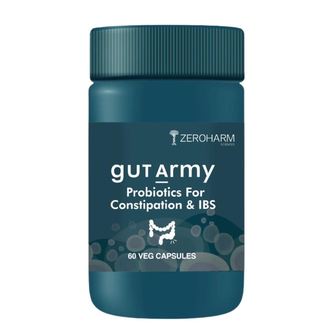 Gut Army Probiotics for Constipation & IBS | 100 Billion CFU, 11 Strains | Psyllium Husk (Isabgol) & Peppermint | Gas & Bloating Relief, Digestive Comfort, Bowel Regularity | Men & Women | 60 Capsules