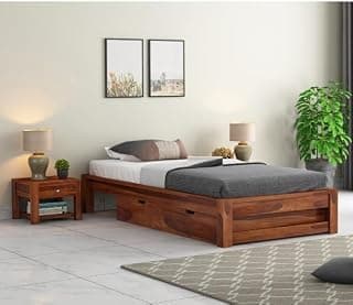 Houts Single Sheesham Wood Bed with Drawer Storage with 2 Years Warranty | Office Furniture | Living Room Cot | Wooden Bed | Daybed |Traditional Beds | Bedroom Furniture |