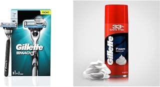 Gillette Mach 3 Shaving Razor + 1 Shaving Blade (Cartridge) and Gillette Classic Regular Pre Shave Foam, 418g with 33% Extra Free