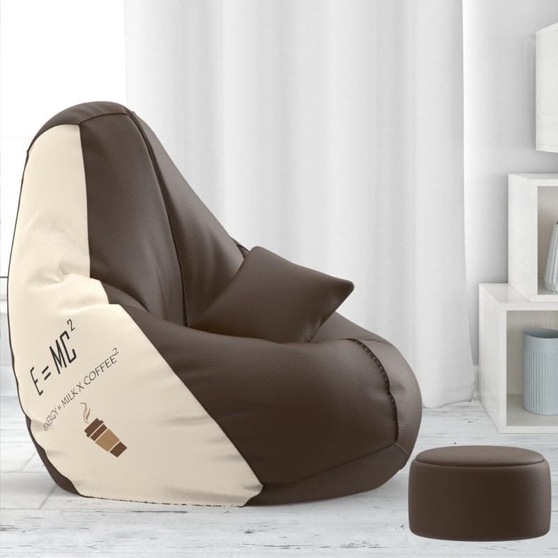 Biggie Bean Bag Chair with Beans Filled 6XL Evergreen Classics Bean Bag-Loud Prints-Soft Landings-Styled with Free Cushion & Footrest (Matching Color : Printed e=mc2 Brown Cream)