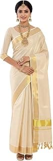 Fashily Women’s Kerala Tissue Plain Saree with Running Blouse| Onam & Vishu Kani Special | Traditional Kasavu White Colour