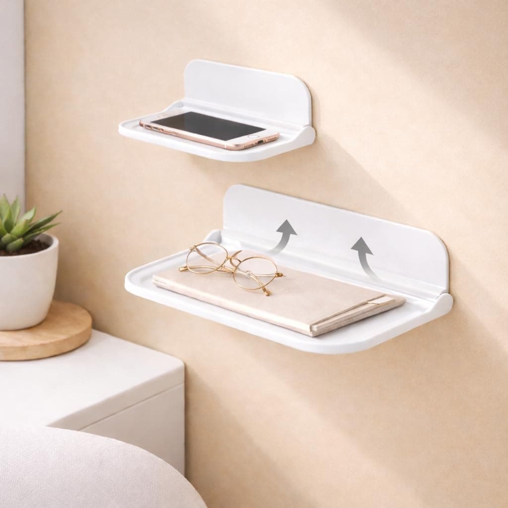 Qukwilaa Foldable Wall Mounted Shelf,No Drill Wall Stand,Mobile Charging & Home Decor Items Tray