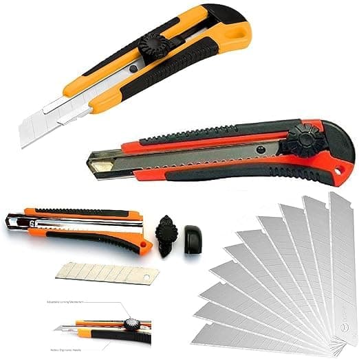 FREEDY Heavy Duty 18 mm Cutter Knife with 10 Replacement Blades(Color as per Availability)