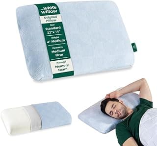 The White Willow Memory Foam Pillow for Neck & Shoulder Pain Relief-Cervical Support for Sleeping-Orthopedic Bed Pillow for Back, Side & Stomach Sleepers-Medium Firm-Standard Size-4" H-Blue