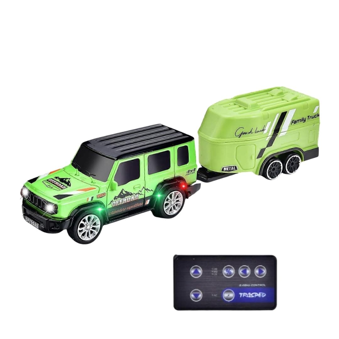 PLUSPOINT 1:64 Mini RC Off Road Jeep with Camper Van LED Lights 2.4GHz Off-Road Remote Control Car 3 Speed Adjustable, USB Rechargeable Alloy RC Jeep for Kids & Adults Indoor/Outdoor Racing