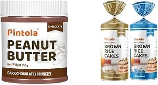 Pintola Healthy Snacking Combo: Chocolate Crunchy Peanut Butter 350g & Organic Wholegrain Brown Rice Cakes(Unsalted & Lightly Salted) 130g Each| High Protein, Gluten-Free, Zero Cholesterol & Trans Fat