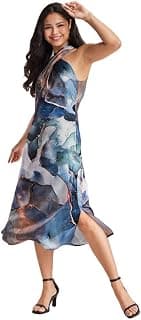 FableStreet Women's Satin Floarl Print Halter Neck Dress | Perfect for Outings and Brunch