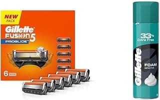 Gillette Fusion Proglide Shaving Blades- Pack Of 6 (Cartridges) & Classic Sensitive Shave Foam - 418 G (33% Extra) - Men