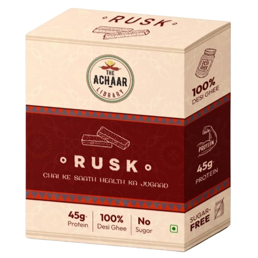 High Protein Sugar-Free Rusk | Made with Desi Ghee | No Maida | 45g Protein per Pack | Crunchy Tea-Time Snack | The Achaar Library.