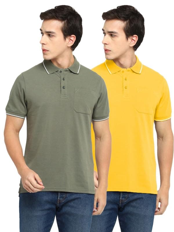 AMERICAN CREW Men's Polo Collar T-Shirt with Pocket, Combo Pack of 2