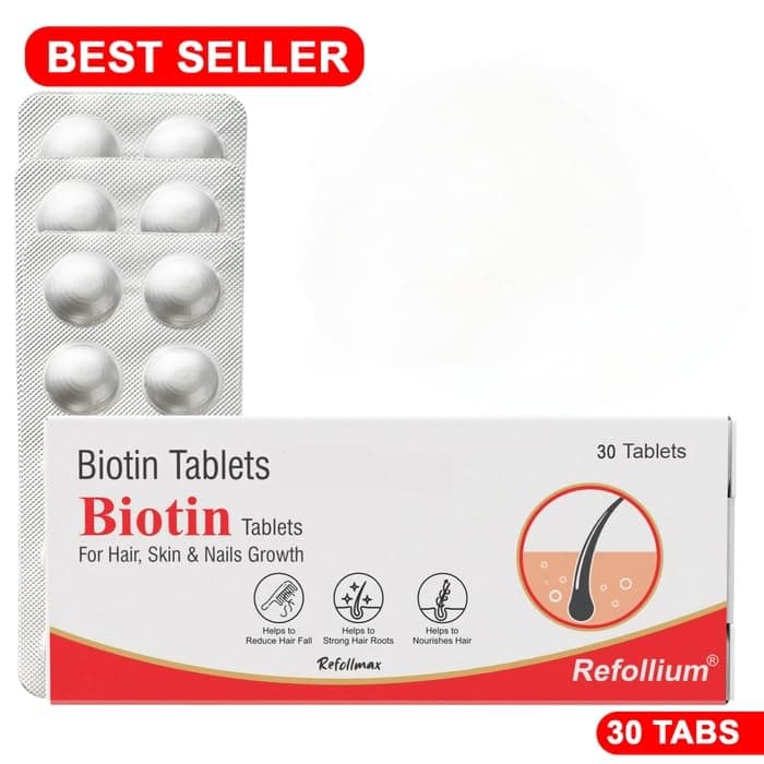 Refollium Biotin Maximum Strength For Hair Growth & Hair Fall Control (ONE TABLET DAILY AFTER FOOD) (1 month supply)