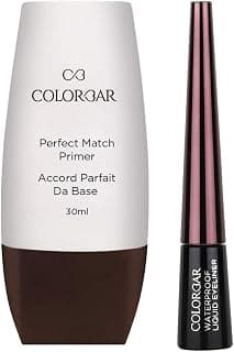 Colorbar Waterproof Liquid Eyeliner, Black, 2.5Ml And Colorbar New Perfect Match Primer, 30Ml, Satin