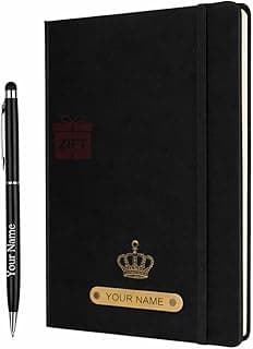 Zift Personalized Name & Charm Leather HardCover Diary with Pen | Daily Journal Notebook for Men & Women |Gift Set for Men Women, Office Journal, Travel Diary | Corporate Gifts, Gift Ideas (Classic Black)