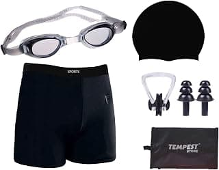 Tempest Boy Men's Swimming Kit with 1 Swimming Shorts | Costume | Trunk Swimming 1 Anti Fog Swimming Goggles 1 Silicone Swimming Cap 1 Nose Clip 2 Ear Plugs