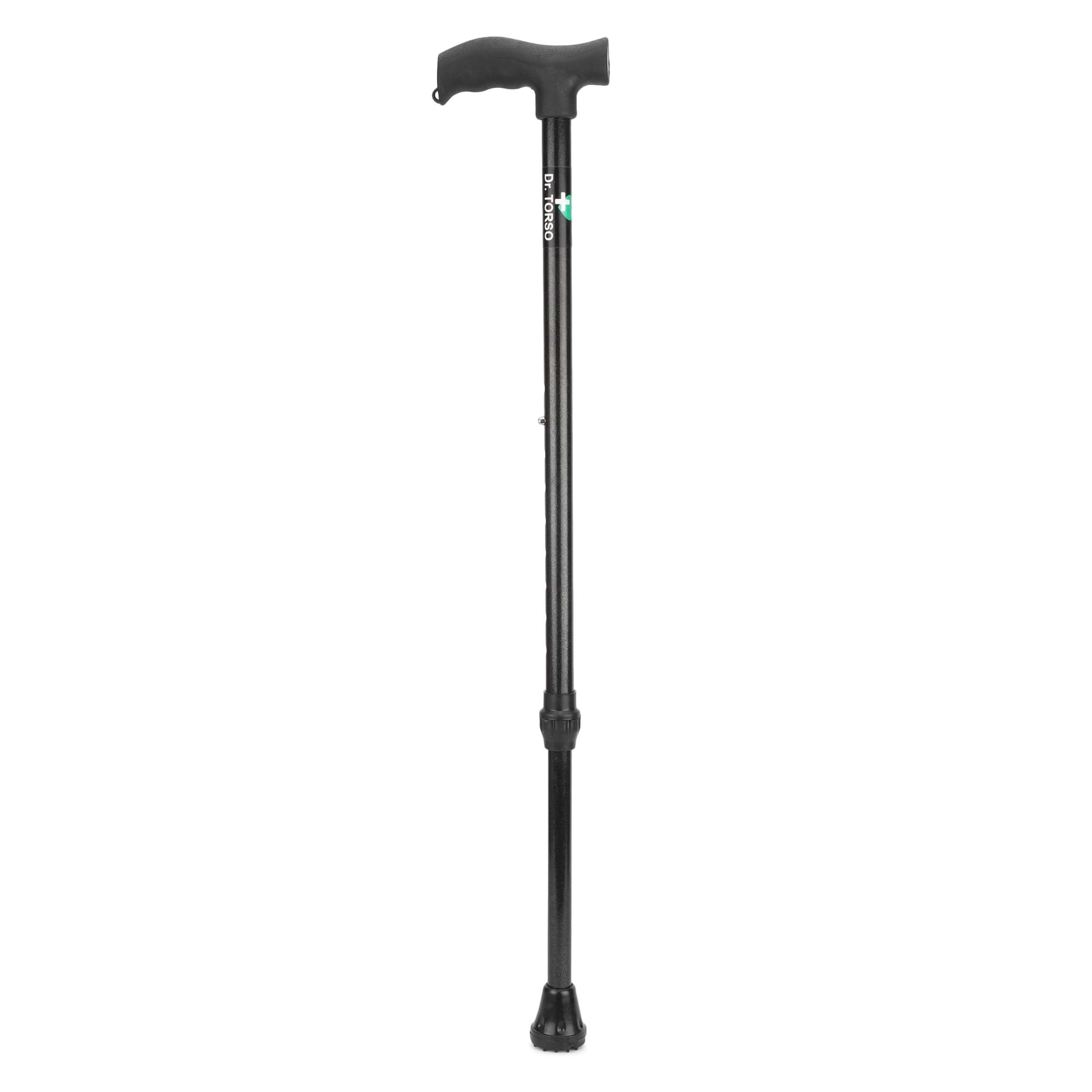 Dr. TORSO Black Edition Premium Walking Stick with Adjustable Height, Sturdy Steel Body for Men/Women, Patients, Old People (Black)