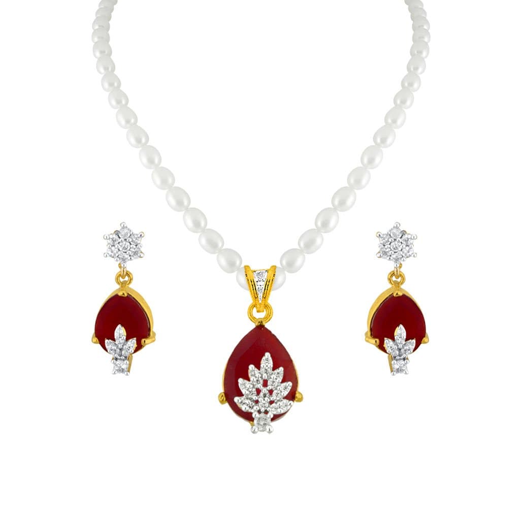 Sri Jagdamba Pearls White Pearl Gold-Plated Drop Pendant Set for Women