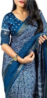 GHAN SALS Women's Printed Dola Silk Saree With Unstiched Blouse(R_PRINCY RAMA)