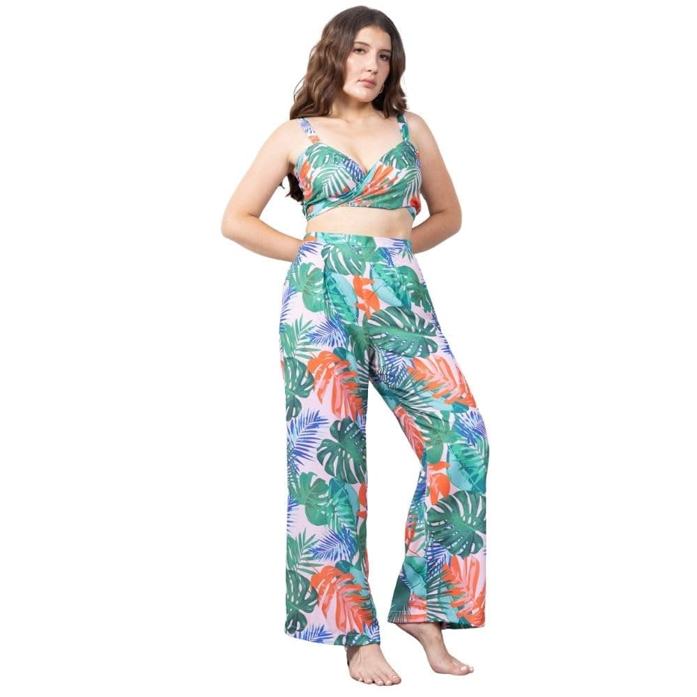 EROTISSCH Women’s Beachwear Co-ord & Cover-Up Set, Made of Lightweight Fabric, Beach Wear Dress for Girls, Strappy Top & High-Rise Trousers for Woman for Vacation, Beach & Resort Wear for Ladies