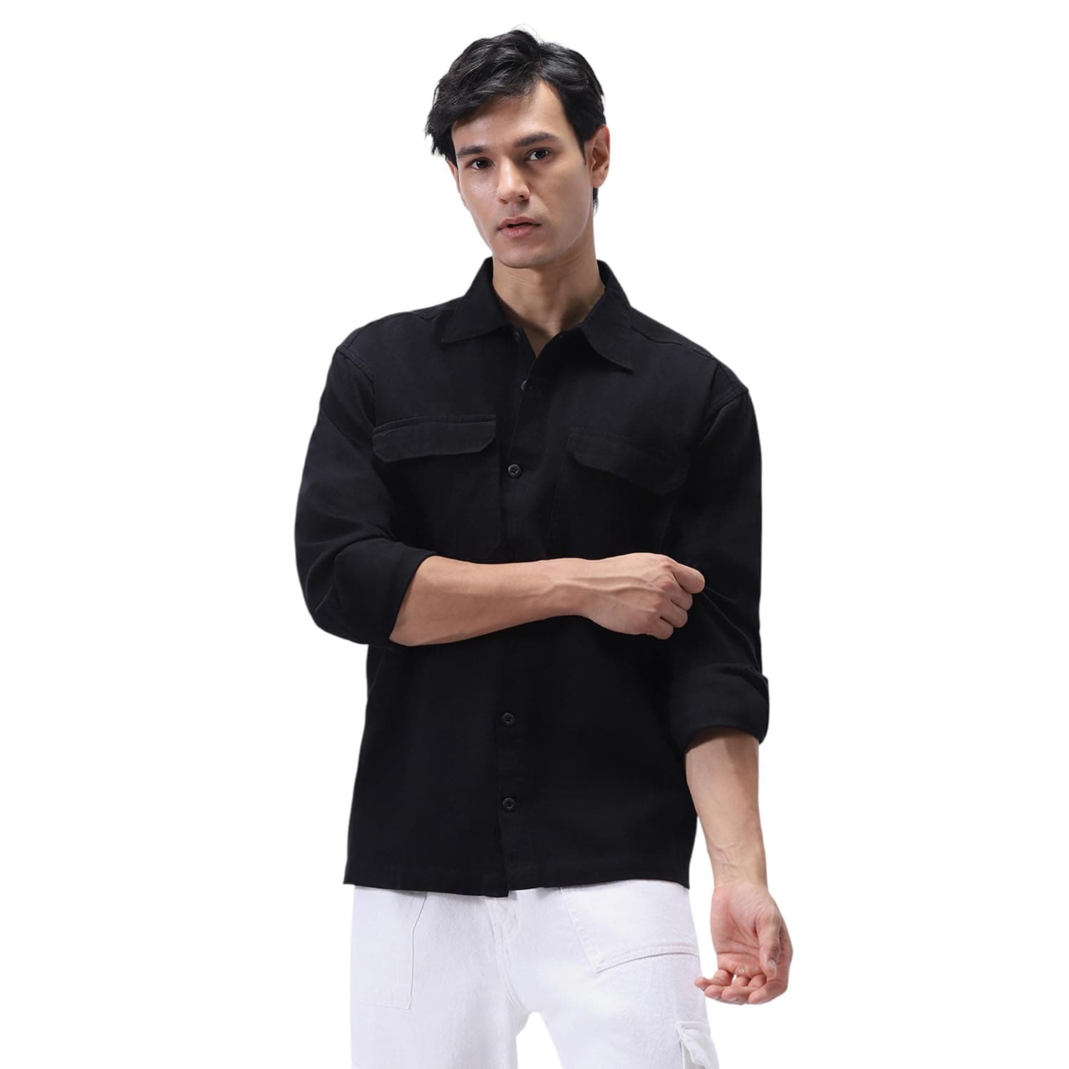 Urbano Fashion Men's Cotton Full Sleeve Relaxed Fit Shacket with Utility Pockets