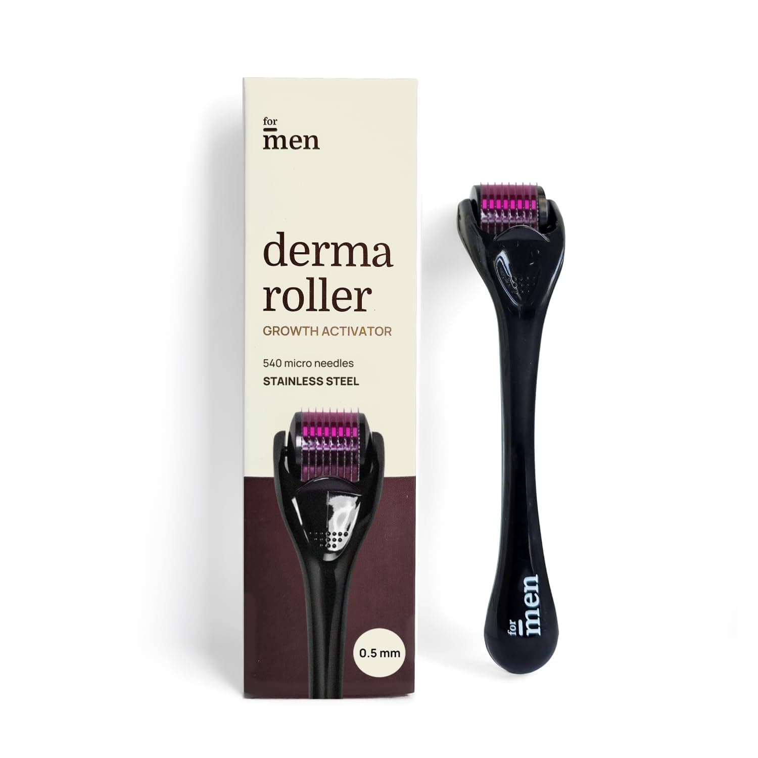 ForMen Derma Roller 0.5mm for Hair & Beard Care | 540 Stainless Steel Needles for Regrowth | Supports Scalp Activation, Repair Damage, Hair Thickness & Beard Grooming