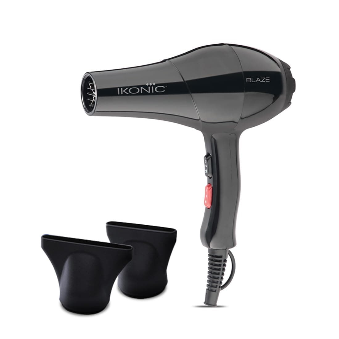 IKONIC Blaze Hair Dryer 1800 Watts-2000 Watts 3 Heat And 2 Speed Setting Combination Powerful AC Motor Comes With 2 Interchangeable Nozzles, For All Hair Types, Black