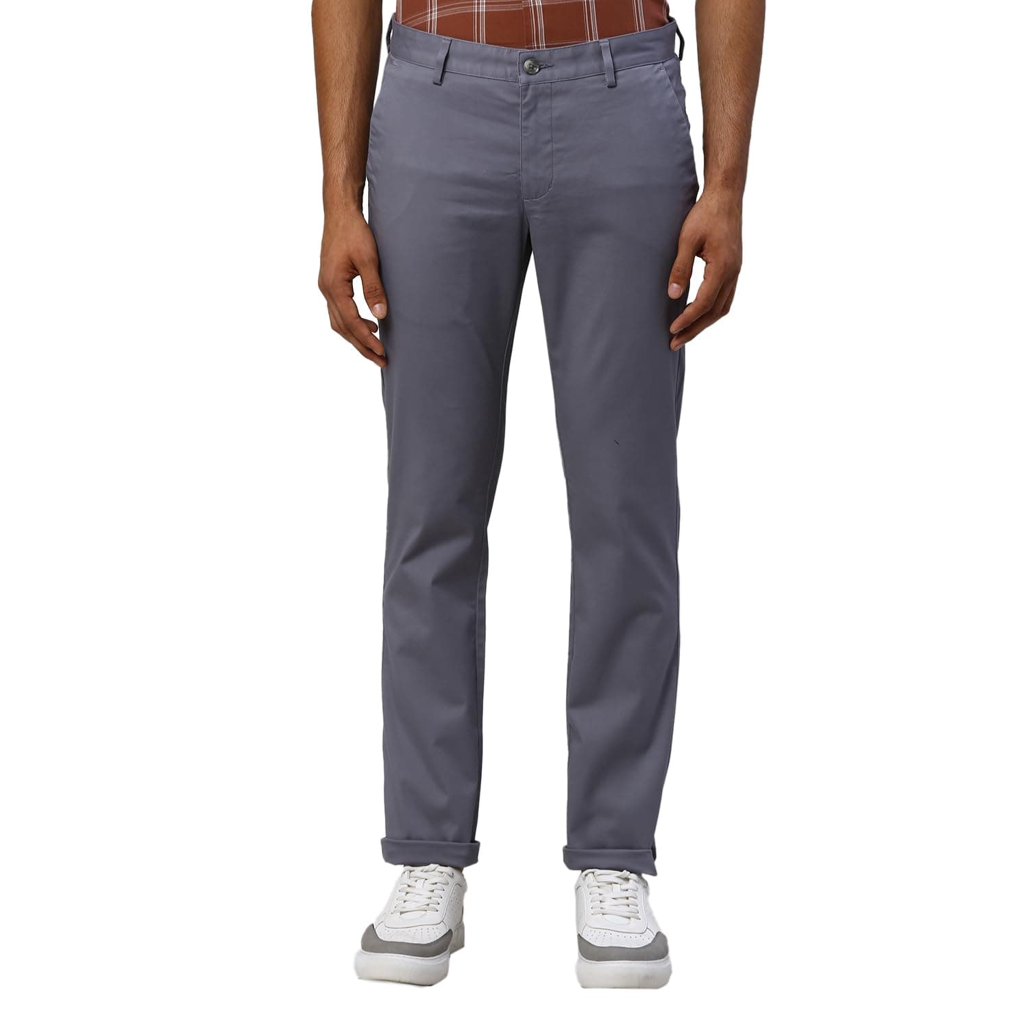 Park Avenue Men's Regular Fit Mid Rise Neo Fit Cotton Blend Solid Pattern Flat Front Casual Chinos