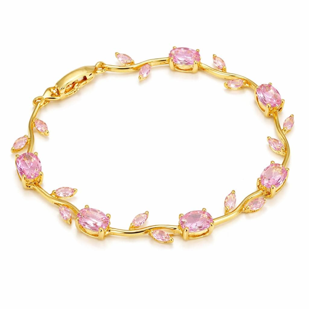 Okos Gold Plated Tulip Pink Stone Bracelet for Women & Girls | Elegant Floral Link Bracelet | Lightweight Adjustable Bracelet for Daily Wear, Party & Gifting