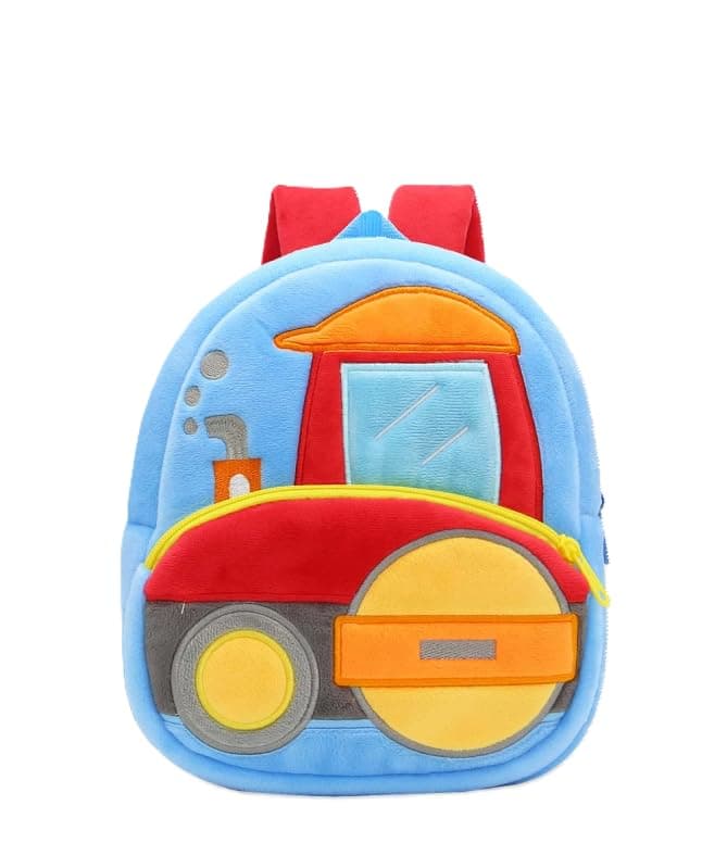 blue tree School Bag for Cute Kids for (1-6 Years), Preschool Soft Plush Roller Bag for Toddlers, Embroidery Designs Mini Cartoon Backpack for Boys