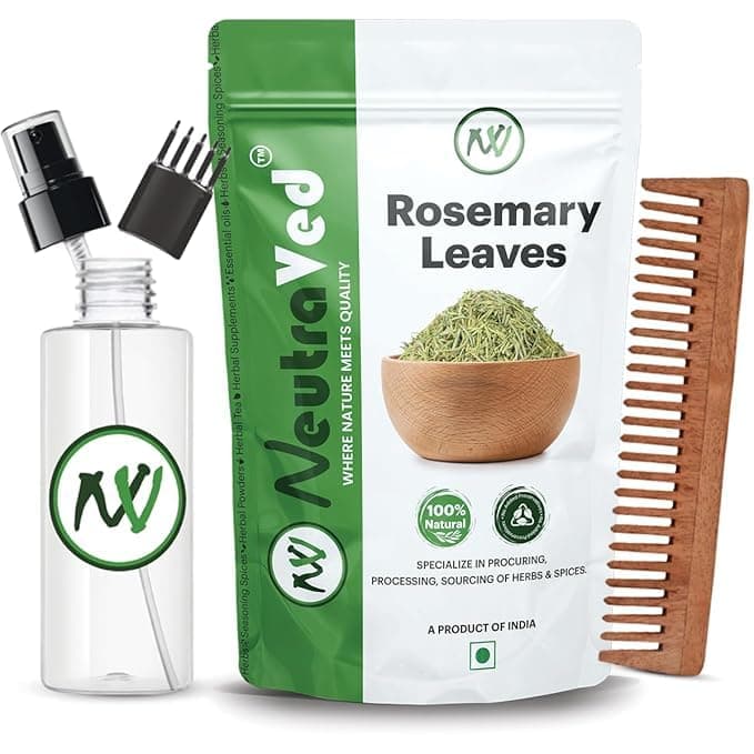 NeutraVed Rosemary Leaves Organic | Rosemary Dry Leaves for Hair Growth, Stronger Strands & Natural Hair Nourishment, Food Grade | Includes Mist Spray Comb Applicator & Neem Comb | 100g