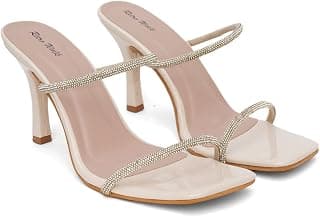 Retro Walk Women’s & Girls | Patent stylish Slip-On High Heels with Rhinestone Straps | Elegant Square Toe Fashion Sandals for Women | Comfortable Heeled Footwear for Weddings