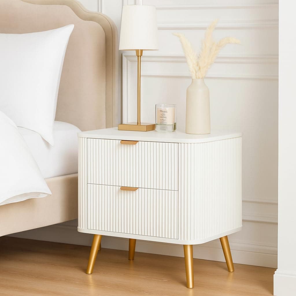 GCA1 WOODZONE Wooden Bedside Table for Bedroom | Wooden Bed Side Nightstand Lamp Table with 2 Drawers for Home & Hotels | Side Table for Living Room|HDMR Premium Wood & Iron Legs, White