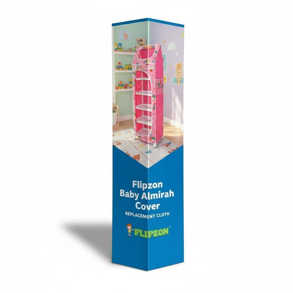FLIPZON Wardrobe Cover - Cotton 6 Shelves Baby Wardrobes Cover (Family Pink) | Cloth Only