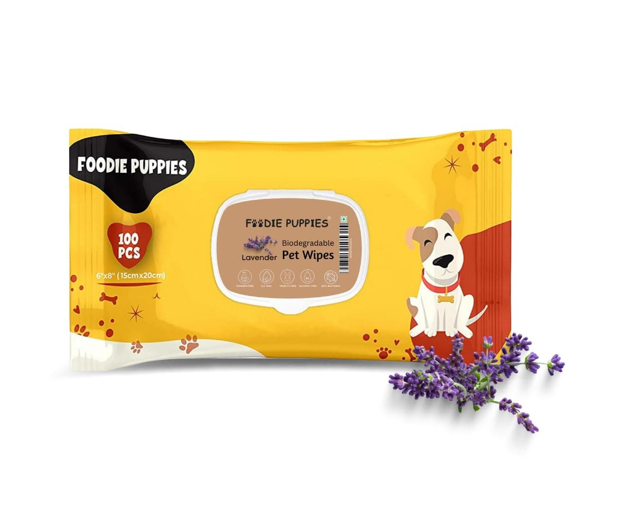 Foodie Puppies Biodegradable Pet 100 Wet Wipes with Lavender Scent for Dogs, Cats, Rabbit & Small Animals - (100 Pulls x 1Pack) | Anti-Bacterial Grooming Wipes for Cleaning, Moisturizing & Daily Care