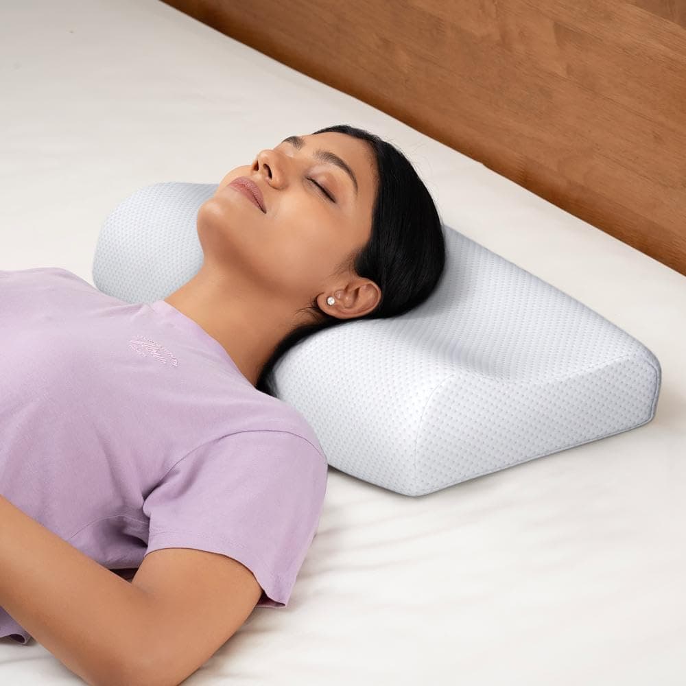 Wakefit Shape-Sensing Contour Pillow | Memory Foam with Shape-Adaptive Support | Neck & Shoulder Pain Relief | White| 19.5 x 11.5 x 4 inch | Set of 2
