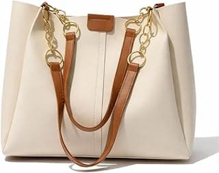 Generic GALAXY FASHION POINT Luxury Women’s Handbag Tote – Premium PU Leather Shoulder Bag with Chain Strap, Spacious Stylish Office & Casual Use Purse (Beige & Brown)