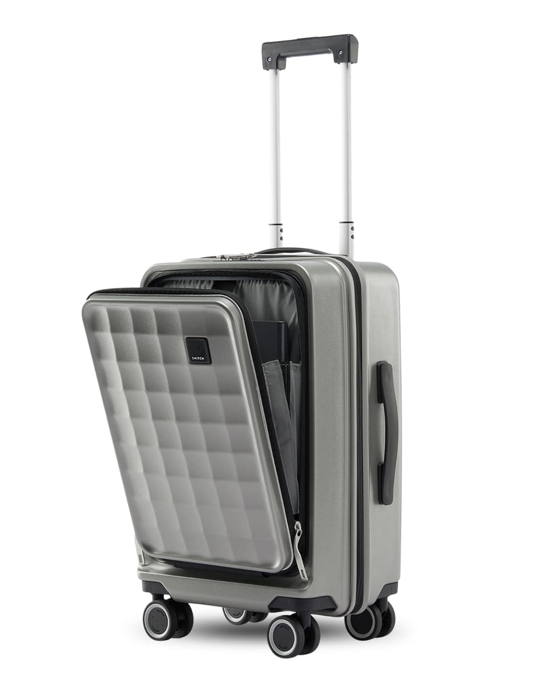 SNITCH Rubik Laptop Cabin Size Silver Polycarbonate Hard Travel Suitcase - Trolley Bag Small & Luggage with 8 Wheels, Premium Lock, Laptop Compartment & Free Shoe Bag