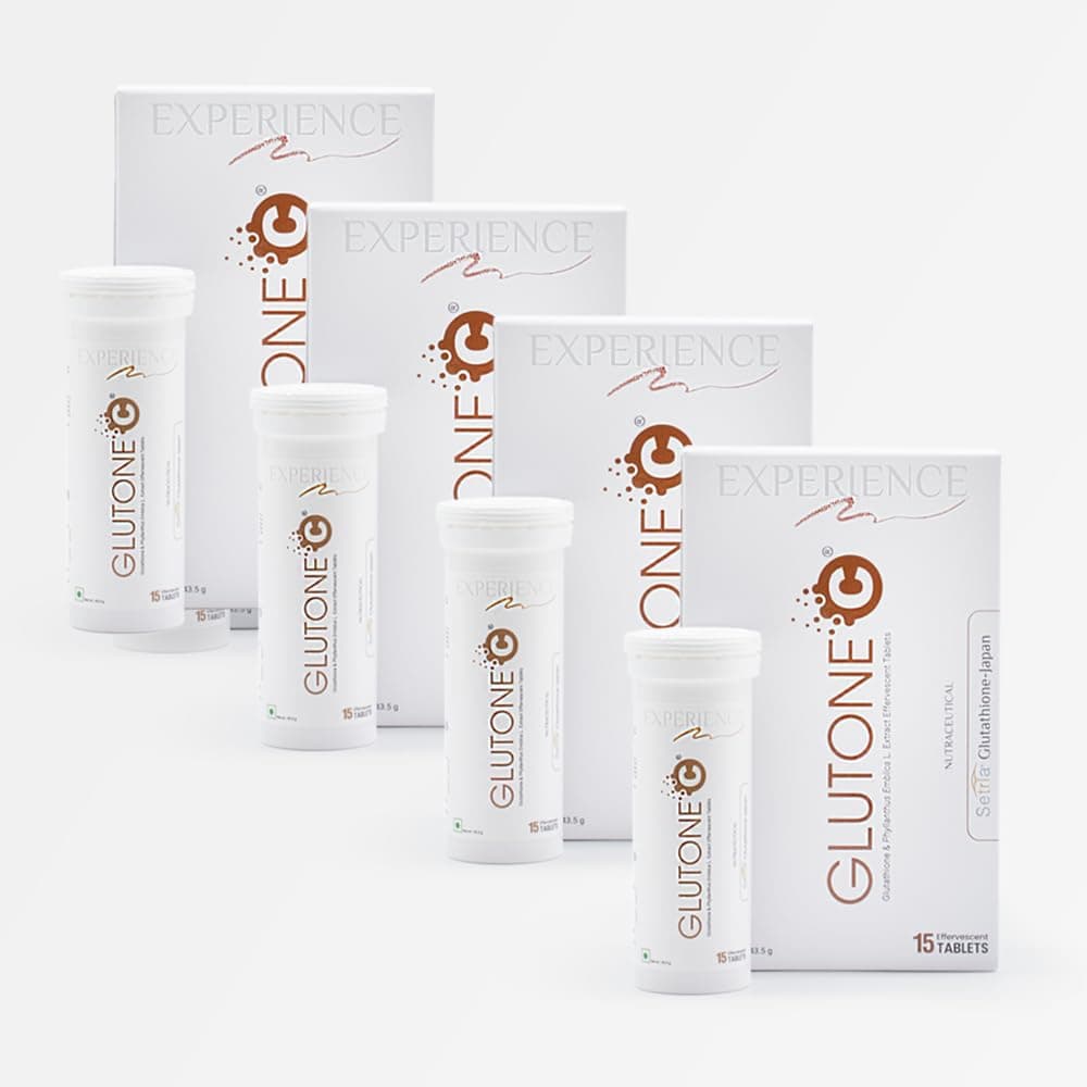 Glutone-C Daily Glow Effervescent Tablets | 500mg Setria L-Glutathione, Vitamin C from Amla Extract & Selenium | Refreshing Daily Glow Support Drink | Orange Flavour | 15 Tablets (Pack of 4)