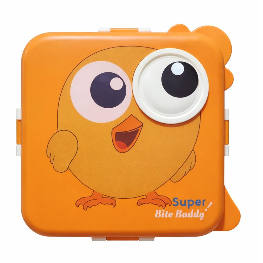 Shark Doo Doo® Super Chicken Orange Lunch Box – Stainless Steel Insulated Tiffin for School with Spoon, BPA-Free | Leak-Resistant Bento Box with Tray & Container | 1120ml + 70ml