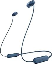 Sony WI-C100 Wireless Headphones with Customizable Equalizer for Deep Bass & 25 Hrs Battery, DSEE-Upscale, Splash Proof, 360RA, Fast Pair, in Ear Bluetooth Headset with Mic for Phone Calls (Blue) | 9mm Drivers, Up to 25 Hr Playback, IPX4 Splash Resistant, Sbc and Aac, Built-in Mic, USB Charging