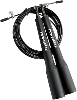 PowerMax Fitness JP-5 Exercise Speed Jump Rope with Adjustable Cable, Anti-Slip Aluminium Handles, Workout Skipping Rope for Men, Women & Kids