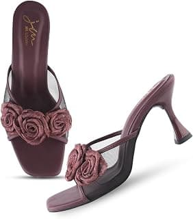 JM LOOKS Women's & Kitten Heeled Sandal Embellished Sandal Open Square Toe | Pencil Hees | Stiletto Heels
