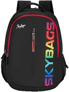 Skybags Drip 08 4 Compartment School Backpack, Large, Black, Polyester, Printed Pattern, Lightweight and Durable